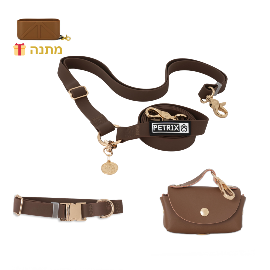 רצועה ללא ידיים + קולר הסט המלא | חום אספרסו