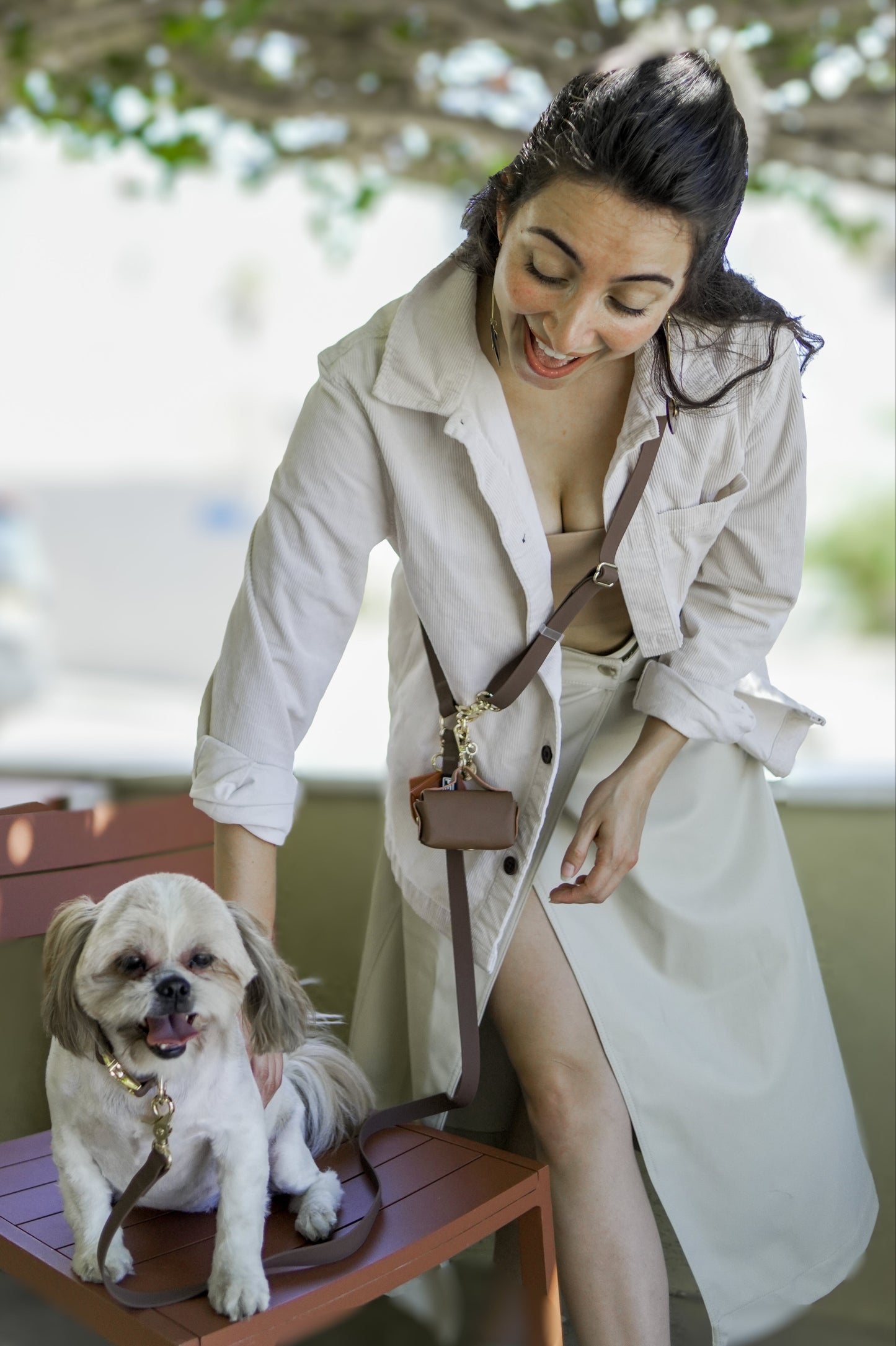 רצועה ללא ידיים + קולר הסט המלא | חום אספרסו - Petrix