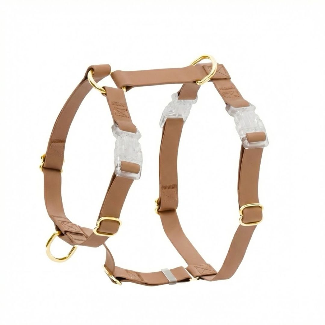 רצועת כלבים ללא ידיים + רתמה הסט המלא | חום קלאסי