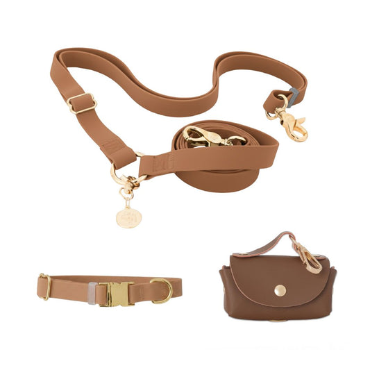 רצועה ללא ידיים + קולר הסט מלא | חום קלאסי