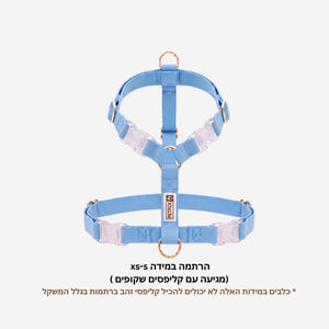 רתמה לכלב מסיליקון בצבע כחול אוקיינוס במידה XS-S עם קליפסים שקופים לכלבים קטנים