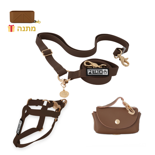 רצועה ללא ידיים + רתמה הסט המלא | חום אספרסו