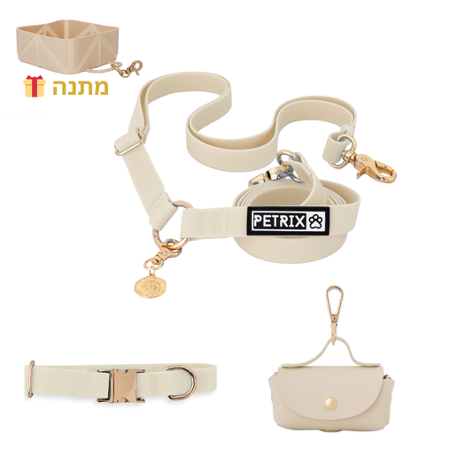'רצועה ללא ידיים + קולר הסט מלא | בצבע בז
