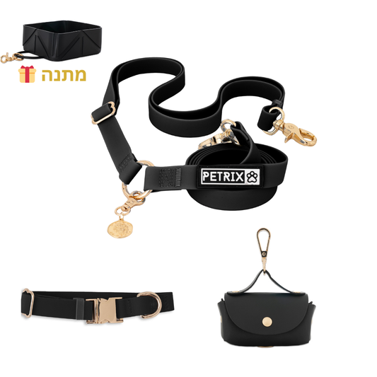 רצועה ללא ידיים + קולר הסט המלא | שחור חלק