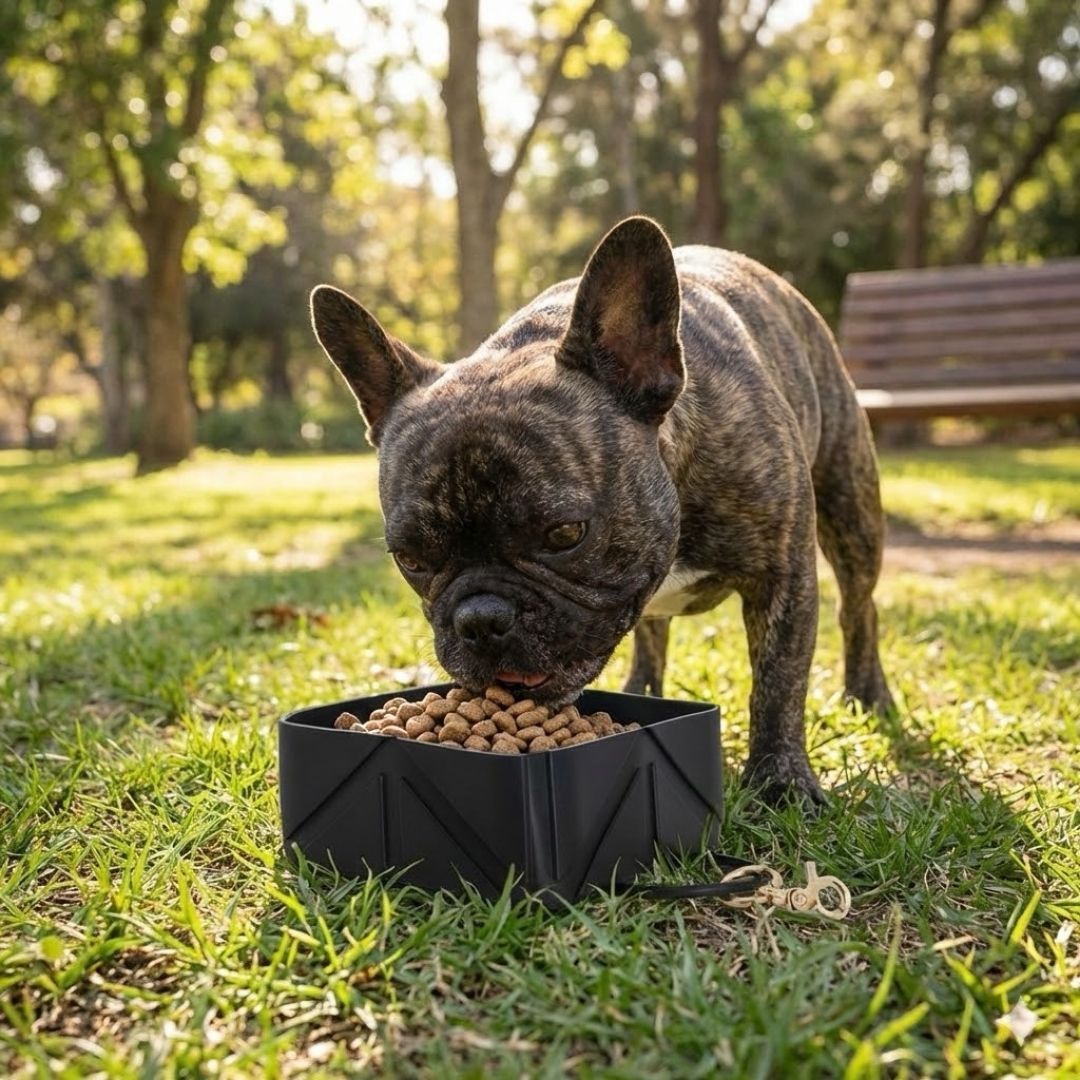 קערת סיליקון מתקפלת לאוכל ומים לכלב שחור