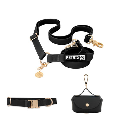 רצועת כלבים ללא  ידיים + קולר הסט מלא | שחור חלק