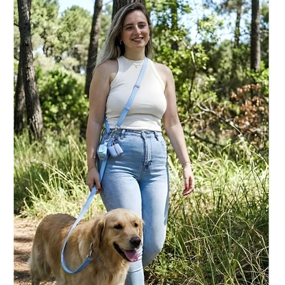 רצועת כלבים ללא ידיים + קולר הסט המלא | כחול