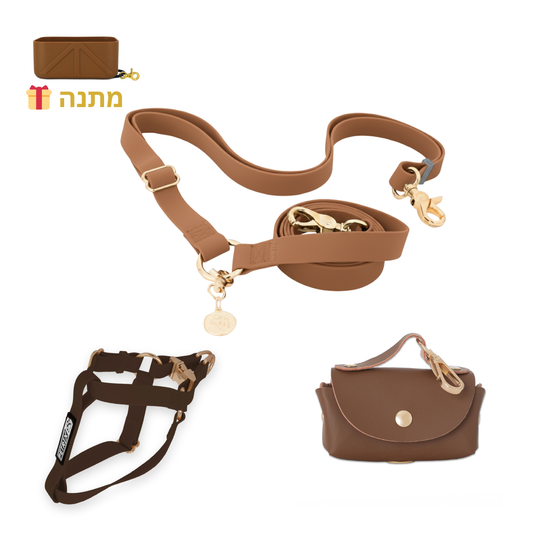 רצועה ללא ידיים + רתמה הסט המלא | חום קלאסי