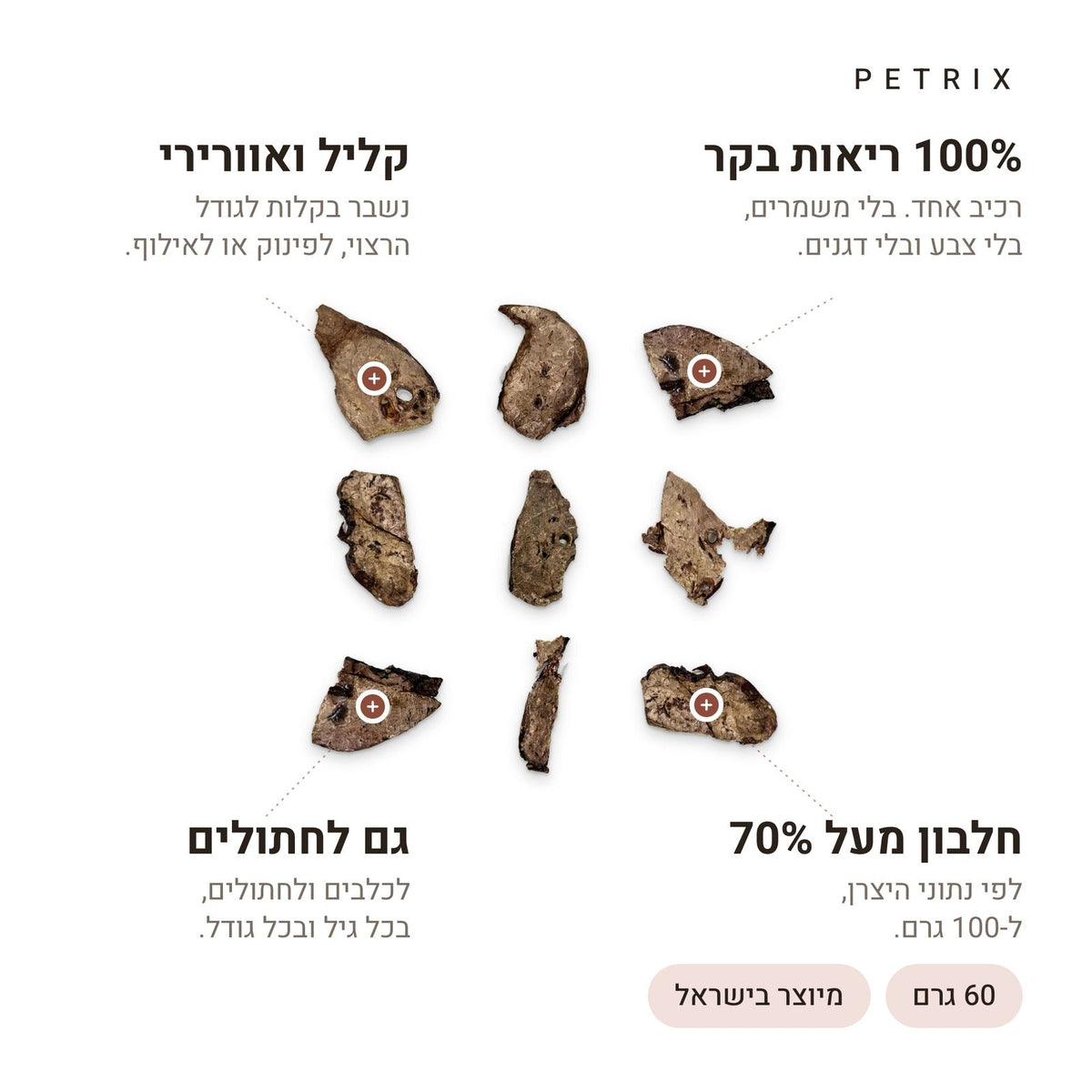 חטיף ריאות בקר צ'אנקס לכלבים – רכיב אחד, קליל